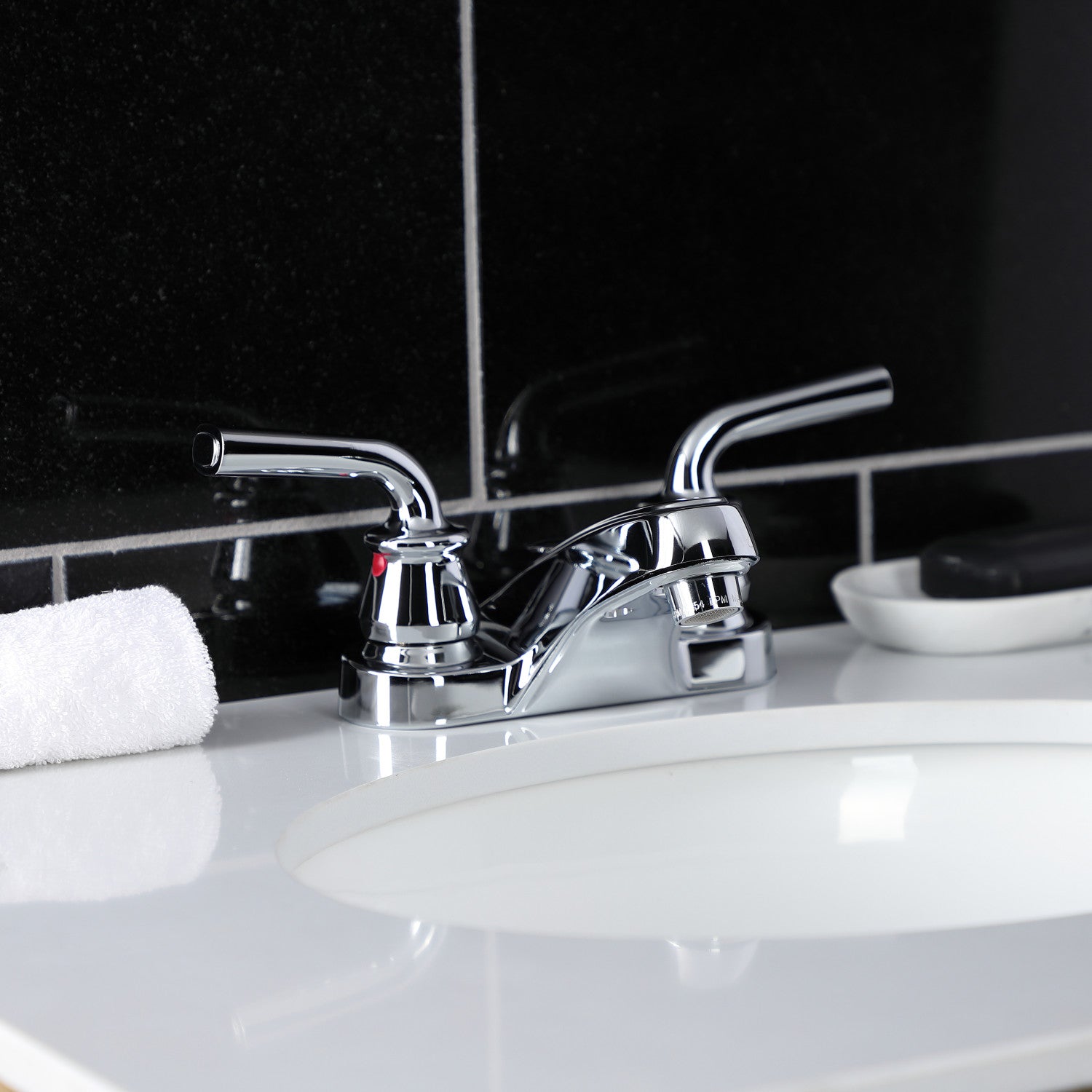 Kingston Tulare KB251RXLB - Restoration Double-Handle 3-Hole Deck Mount 4-Inch Centerset Bathroom Faucet with Brass Pop-Up, Polished Chrome — thumbnail 3